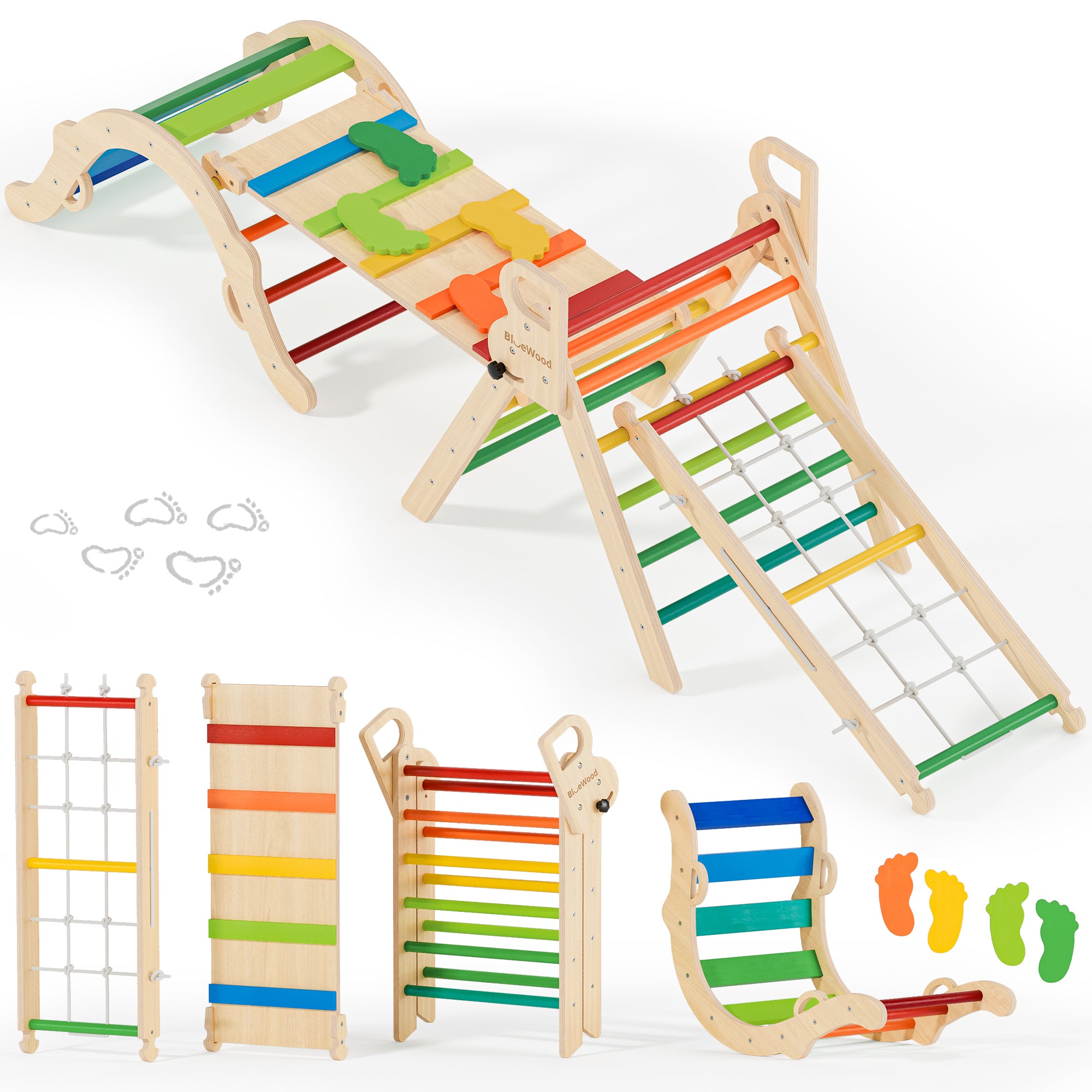 Ramble- Juego triangular Pikler de BlueWood® con escalera de cuerda *Arcoíris